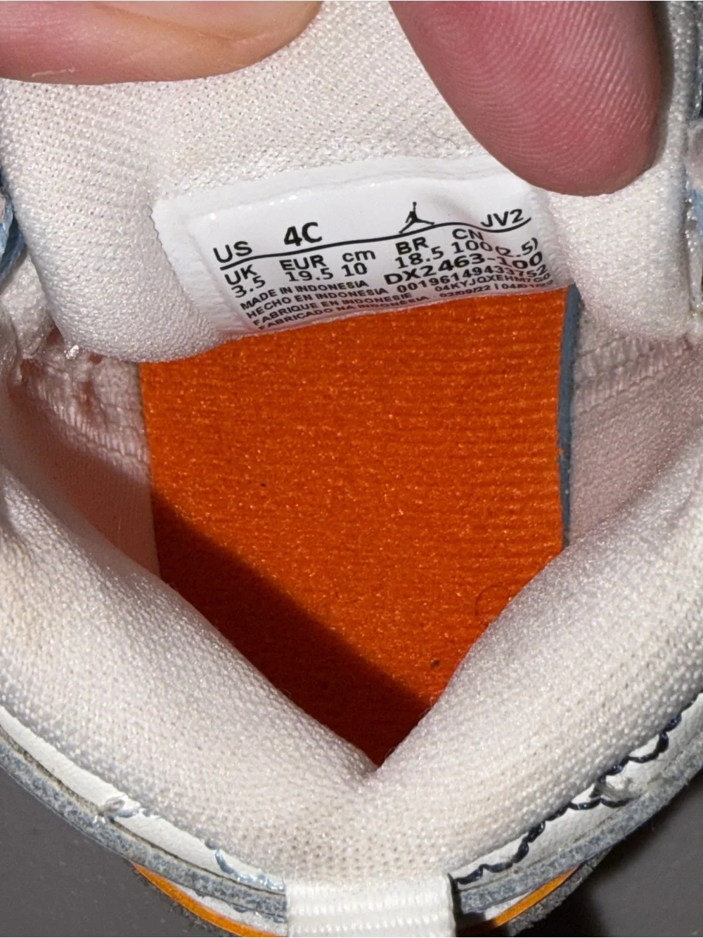 Jordan Kids White, Orange & Green High-Top Sneaker with Light Blue Accents